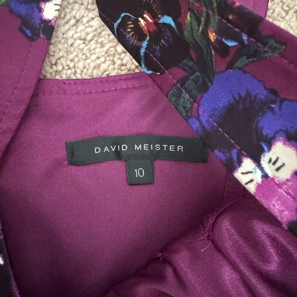 David Meister- NWT Purple Satin Floral Sleeveless Midi Shift Dress - Picture 4 of 4